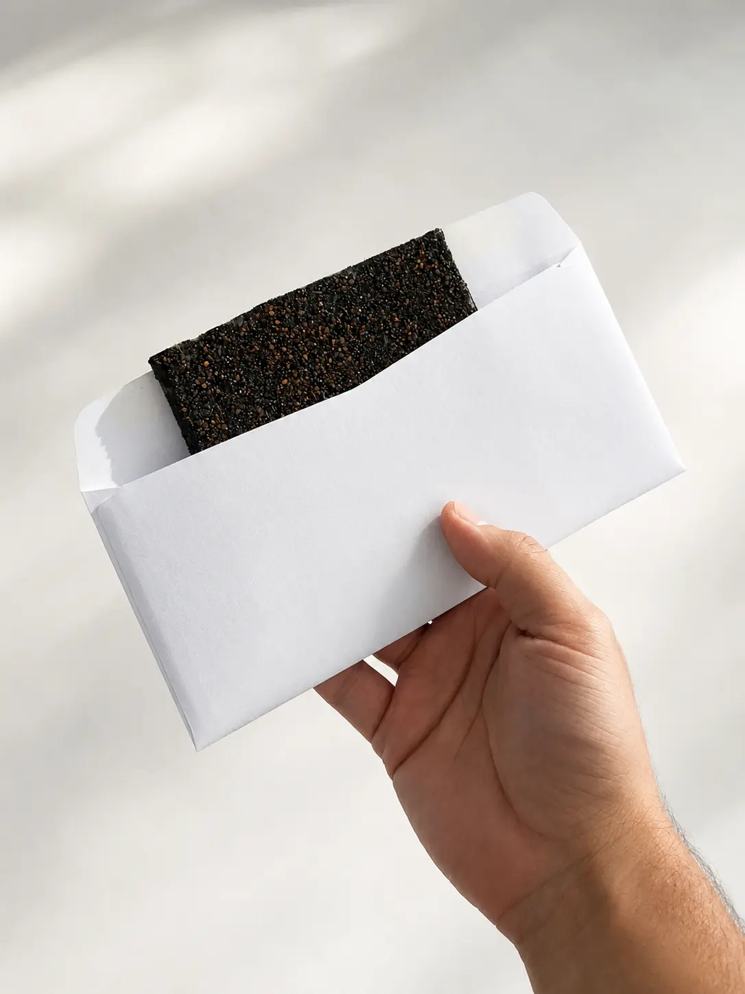 ShingleDrop mailer — shingle piece in kraft envelope